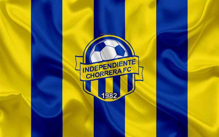 独立FC, 4k, ロゴ, シルクの質感, パナマサッカークラブ, 黄色ブルーフラッグ, エンブレム, Panamanianサッカーリーグ, LPF, ラChorrera, パナマ, サッカー