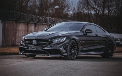 4k, Mercedes-Benz S-class Coupe, Brabus, 2018, C217, S65 AMG, W217, black luxury coupe, tuning S65 AMG, black new S-class Coupe, German cars, Mercedes