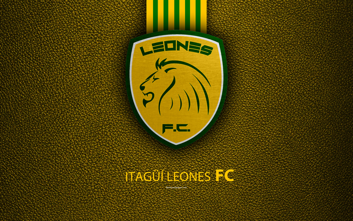 Leones FC, 4k, du cuir &#224; la texture, le logo jaune vert lignes, Colombienne football club, l&#39;embl&#232;me, la Liga Aguila, Categoria Primera A, Itagui, la Colombie, le football, le Itagui Leones