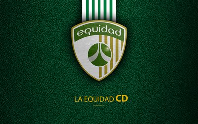 CD La Equidad, 4k, deri doku, logo, yeşil beyaz &#231;izgiler, Kolombiyalı Futbol Kul&#252;b&#252;, amblem, Lig Aguila, Kategori Ma&#231;ı, Bogota, Kolombiya, futbol