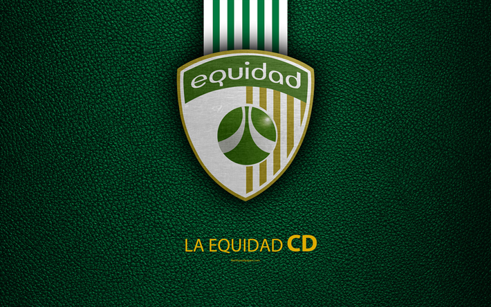 CD La Equidad, 4k, leather texture, logo, green white lines, Colombian football club, emblem, Liga Aguila, Categoria Primera A, Bogota, Colombia, football
