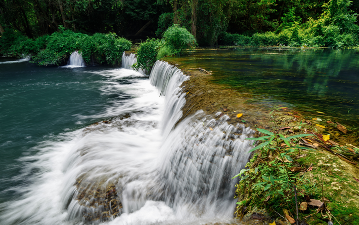 bela cachoeira, selva, Vietname, lago, floresta cachoeira