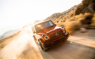4k, Mercedes-Benz G63 AMG, 2018, red G-class, SUV, exterior, new red G63, German cars, Mercedes