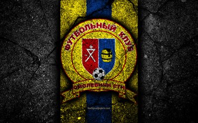 Smolevichi FC, 4k, logo, soccer, black stone, Vysshaya Liga, grunge, football club, Belarusian football club, Smolevichi, Belarus, asphalt texture, FC Smolevichi