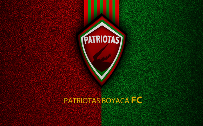 Patriotas Boyaca FC, 4k, deri doku, logo, Yeşil, Kırmızı &#231;izgiler, Kolombiyalı Futbol Kul&#252;b&#252; amblemi, Lig Aguila, Kategori Ma&#231;ı, Tunja, Kolombiya, futbol