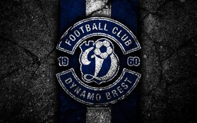 Dinamo Brest FC, 4k, logo, futbol, piedra negra, Vysshaya Liga, el grunge, el club de f&#250;tbol, f&#250;tbol Bielorruso club, el Dinamo Brest, Bielorrusia, asfalto, la textura, el FC Dinamo Brest