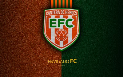 Envigado FC, 4k, texture in pelle, nuovo logo, verde, arancione linee, Colombiano di calcio per club, il nuovo emblema, Liga Aguila, Categoria Primera A, Envigado (Colombia, calcio