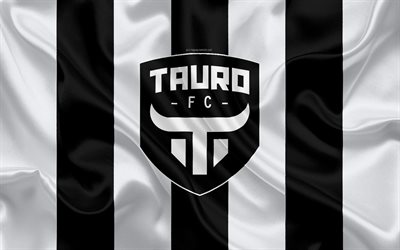 Tauro FC, 4k, ロゴ, シルクの質感, パナマサッカークラブ, 白黒のフラグ, エンブレム, Panamanianサッカーリーグ, LPF, パナマ市, パナマ, サッカー
