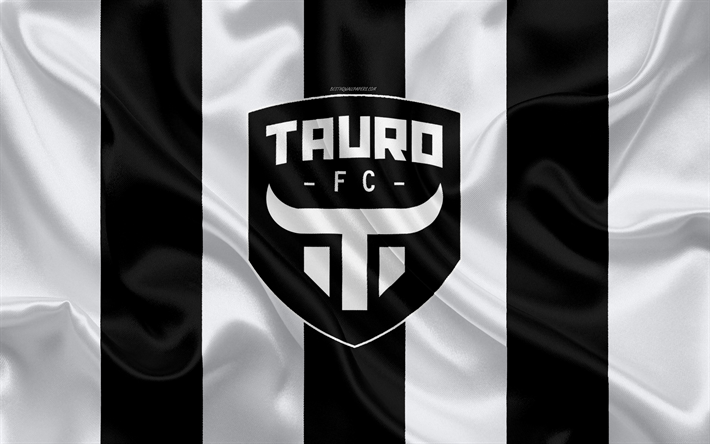 tauro fc, 4k, logo, seide textur, panama football club, wei&#223;-schwarze flagge, emblem, panama fu&#223;ball-liga, lpf, panama-stadt, fu&#223;ball