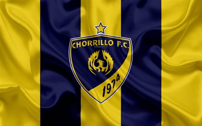 Chorrillo FC, Uni&#243;n Deportivo Universitario, 4k, el logotipo de seda de la textura, Panam&#225; club de f&#250;tbol, amarillo, azul, bandera, emblema de la Liga Paname&#241;a de F&#250;tbol, LPF, Ciudad de panam&#225;, Panam&#225;, f&#250;tbol