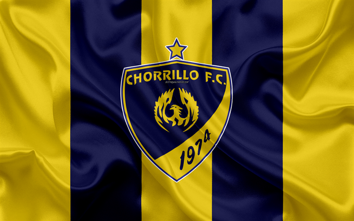 Chorrillo FC, اتحاد كلية الرياضة, 4k, شعار, نسيج الحرير, بنما لكرة القدم, الأصفر الأزرق العلم, البنمي لكرة القدم, دبا, بنما سيتي, بنما, كرة القدم