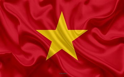 Vietnamin lippu, 4k, silkki tekstuuri, punainen lippu, Vietnam, Aasiassa, kansalliset symbolit