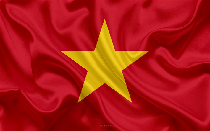 フラグのベトナム, 4k, シルクの質感, 赤いフラグ, ベトナム, アジア, 国立記号, ベトナム語フラグ