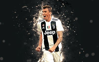Mario Mandzukic, 4k, abstrakt konst, Juventus, Italien, fotboll, Serie A, Mandzukic, fotbollsspelare, neon lights, Juventus FC, Kroatiska fotbollsspelare, kreativa