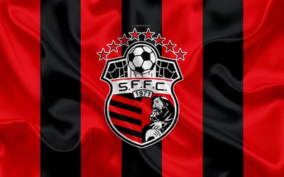 San Francisco FC, 4k, logo, silk texture, Panama football club, red black flag, emblem, Panamanian Football League, LPF, La Chorrera, Panama, football