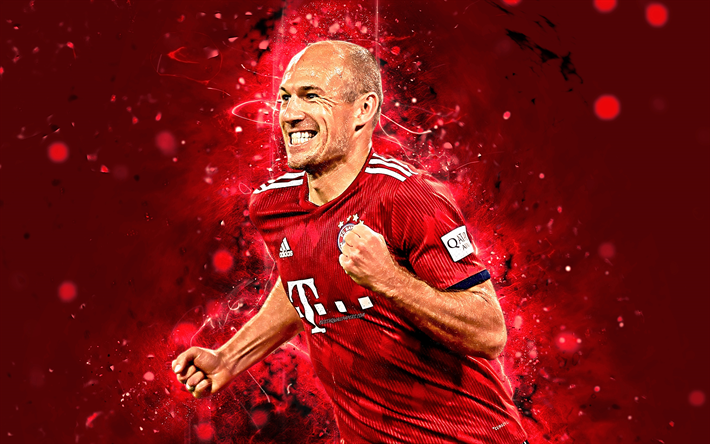 Arjen Robben, 4k, de l&#39;art abstrait, les stars du football, le Bayern de Munich, en Allemagne, le football, Robben, de la Bundesliga, les footballeurs, les n&#233;ons, le Bayern Munich FC, footballeur n&#233;erlandais