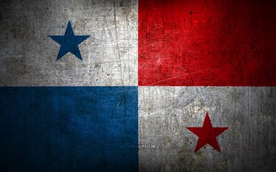 Panamanian metal flag, grunge art, North American countries, Day of Panama, national symbols, Panama flag, metal flags, Flag of Panama, North America, Panamanian flag, Panama
