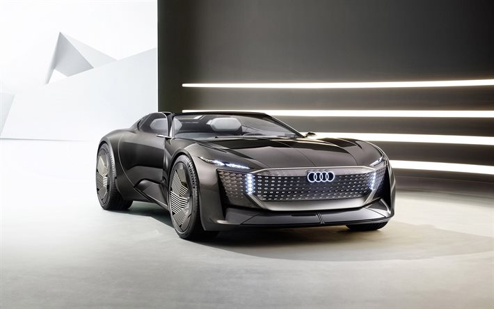 2021, Audi Skysphere Concept, 4k, edessä, ylellinen coupe, uusi harmaa Skysphere, Saksalaiset autot, Audi
