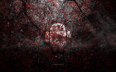 Android logo, grunge art, Android stone logo, red stone texture, Android, grunge stone texture, Android emblem, Android 3d logo