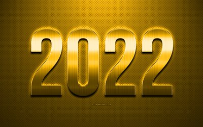 2022 Ano Novo, Fundo Amarelo 2022, Feliz Ano Novo 2022, Textura de couro amarelo, conceitos 2022, fundo de 2022, Novo Ano 2022