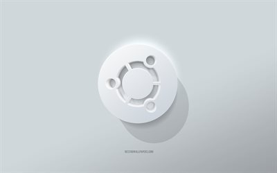 Ubuntu logotyp, vit bakgrund, Linux, Ubuntu 3d logotyp, 3d konst, Ubuntu, 3d Ubuntu emblem, Linux logotyp