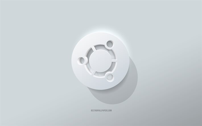 Logo Ubuntu, fond blanc, Linux, logo Ubuntu 3d, art 3D, Ubuntu, embl&#232;me 3d Ubuntu, logo Linux