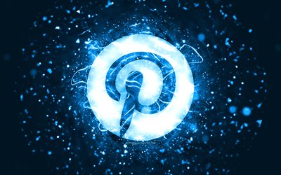 Pinterest blue logo, 4k, blue neon lights, creative, blue abstract background, Pinterest logo, social network, Pinterest