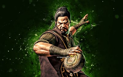 Bo Rai Cho, 4k, yeşil neon ışıklar, Mortal Kombat Mobile, dövüş oyunları, MK Mobile, yaratıcı, Mortal Kombat, Bo Rai Cho Mortal Kombat