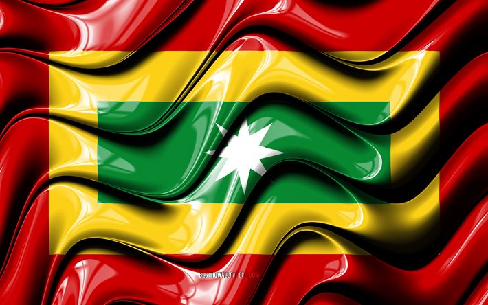 Barranquilla Flag, 4k, Cities of Colombia, South America, Day of Barranquilla, Flag of Barranquilla, 3D art, Barranquilla, colombian cities, Barranquilla 3D flag, Colombia