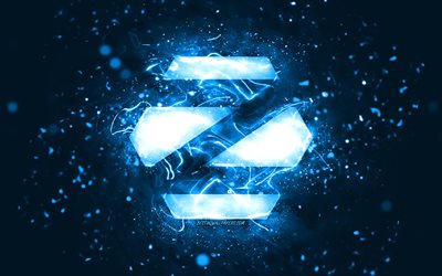 Zorin OS blue logo, 4k, blue neon lights, Linux, creative, blue abstract background, Zorin OS logo, OS, Zorin OS