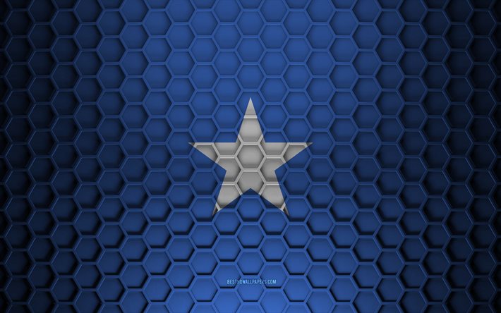 Drapeau de la Somalie, texture des hexagones 3D, Somalie, texture 3D, drapeau de la Somalie 3D, texture m&#233;tallique, drapeau de la Somalie