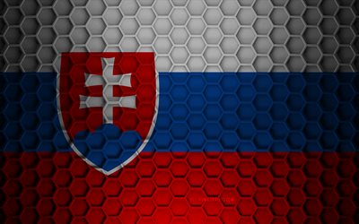 Slovakia flag, 3d hexagons texture, Slovakia, 3d texture, Slovakia 3d flag, metal texture, flag of Slovakia