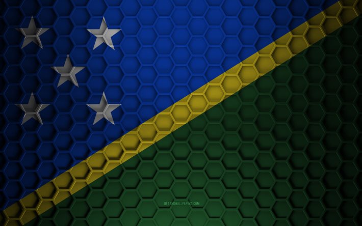 Solomon Islands flag, 3d hexagons texture, Solomon Islands, 3d texture, Solomon Islands 3d flag, metal texture, flag of Solomon Islands