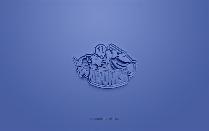 Syracuse Crunch, luova 3D -logo, sininen tausta, AHL, 3D -tunnus, American Hockey Team, American Hockey League, New York, USA, 3d art, j&#228;&#228;kiekko, Syracuse Crunch 3D -logo