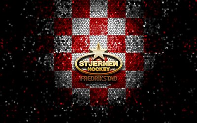 HC Stjernen, glitter logo, Fjordkraft-ligaen, red white checkered background, hockey, Eliteserien, norwegian hockey team, Stjernen logo, mosaic art, Stjernen, Norway, Stjernen Hockey