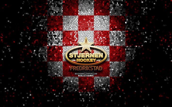 HC Stjernen, logo paillet&#233;, Fjordkraft-ligaen, fond quadrill&#233; blanc rouge, hockey, Eliteserien, &#233;quipe de hockey norv&#233;gienne, logo Stjernen, art de la mosa&#239;que, Stjernen, Norv&#232;ge, Stjernen Hockey