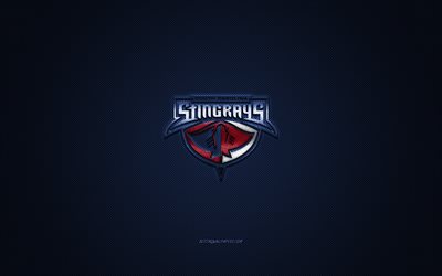 South Carolina Stingrays, American hockey club, ECHL, gray logo, blue carbon fiber background, East Coast Hockey League, hockey, South Carolina, USA, South Carolina Stingrays logo