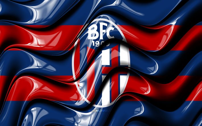Drapeau du FC de Bologne, 4k, vagues 3D rouges et bleues, Serie A, club de football italien, football, logo de Bologne, FC de Bologne