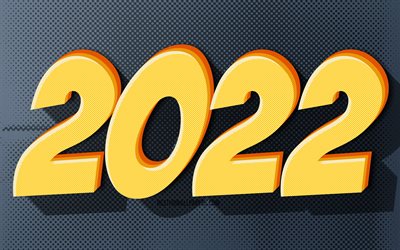4k, 2022 cartoon 3D digits, Happy New Year 2022, gray background, 2022 concepts, kids art, 2022 new year, 2022 on gray background, 2022 year digits