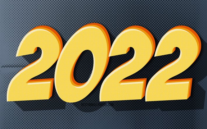 4k, 2022 cartoni 3D cifre, Felice Anno Nuovo 2022, sfondo grigio, 2022 concetti, bambini arte, 2022 capodanno, 2022 su sfondo grigio, 2022 cifre dell&#39;anno