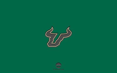 South Florida Bulls, fundo verde, time de futebol americano, emblema do South Florida Bulls, NCAA, Flórida, EUA, futebol americano, logotipo do South Florida Bulls
