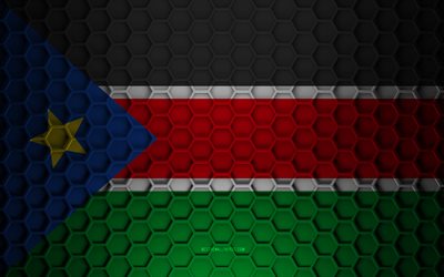 South Sudan flag, 3d hexagons texture, South Sudan, 3d texture, South Sudan 3d flag, metal texture, flag of South Sudan