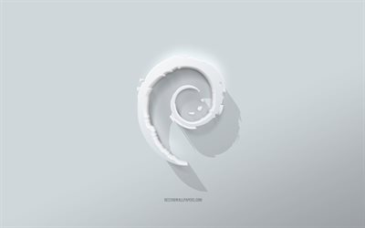 Debian -logo, valkoinen tausta, Debianin 3D -logo, 3d -taide, Debian, 3D -Debian -tunnus