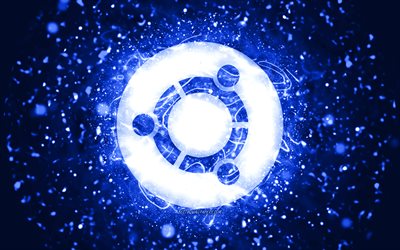 شعار Ubuntu باللون الأزرق الداكن, 4 ك, أضواء النيون الأزرق الداكن, لينكس, إبْداعِيّ ; مُبْتَدِع ; مُبْتَكِر ; مُبْدِع, الأزرق الداكن خلفية مجردة, شعار أوبونتو, سیستم عامل, اوبونتو
