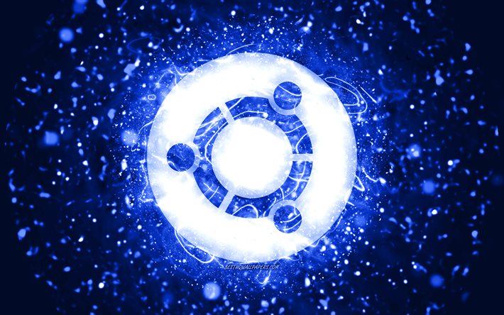 Ubuntu koyu mavi logo, 4k, koyu mavi neon ışıkları, Linux, yaratıcı, koyu mavi soyut arka plan, Ubuntu logosu, işletim sistemi, Ubuntu