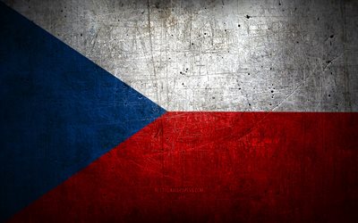 Czech metal flag, grunge art, European countries, Day of Czech Republic, national symbols, Czech Republic flag, metal flags, Flag of Czech Republic, Europe, Czech flag, Czech Republic