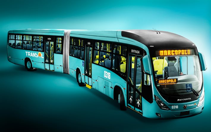 4k, マルコポーロヴィアーレBRTアーティキュラードボルボB340M, 青いバス, 2021年のバス, 旅客輸送, マルコポーロバス, 2021年マルコポーロヴィアーレBRT, マルコポーロ