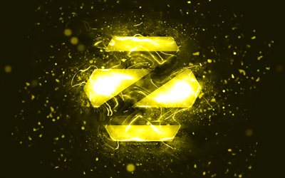 ZorinOSの黄色のロゴ, 4k, 黄色のネオンライト, Linux, creative クリエイティブ, 黄色の抽象的な背景, ZorinOSロゴ, OS, Zorin OS