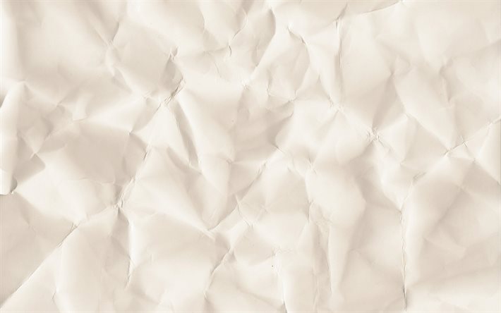 vitt skrynkligt papper, 4K, makro, pappersbakgrunder, skrynkliga papper texturer, vita bakgrunder, gammalt papper bakgrund
