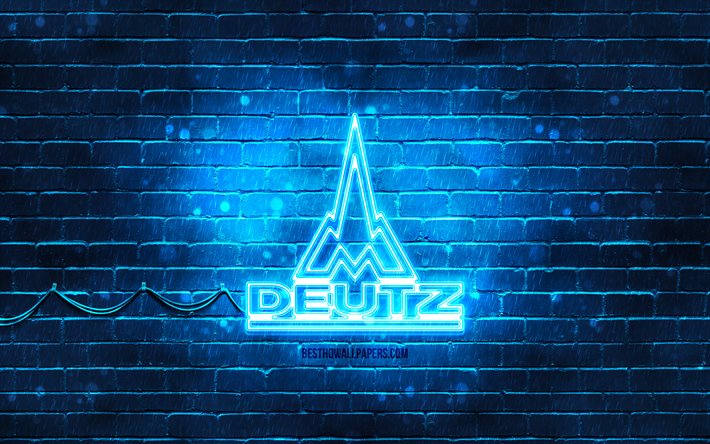Deutz-Fahr blue logo, 4k, blue brickwall, Deutz-Fahr logo, brands, Deutz-Fahr neon logo, Deutz-Fahr